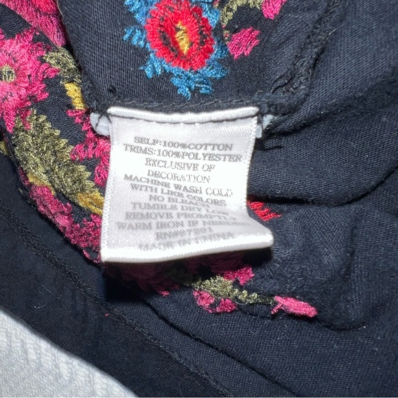 Johnny Was JW Los Angeles Embroidered Black Tunic Dress Large Cotton Boho Floral - Picture 8 of 12